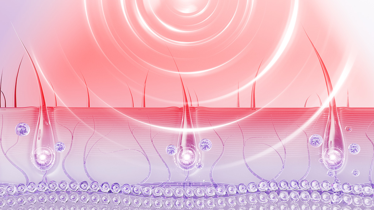 Depiction of LUNA™ 4 hair device's T-Sonic™ massage pulsations acting on the scalp